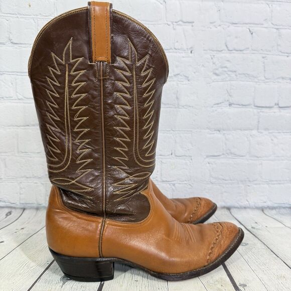 Tony Lama Other - Tony Lama Leather Boots Men Size 8 Brown 2 Tone Exotic Lizard Toe Western Cowboy
